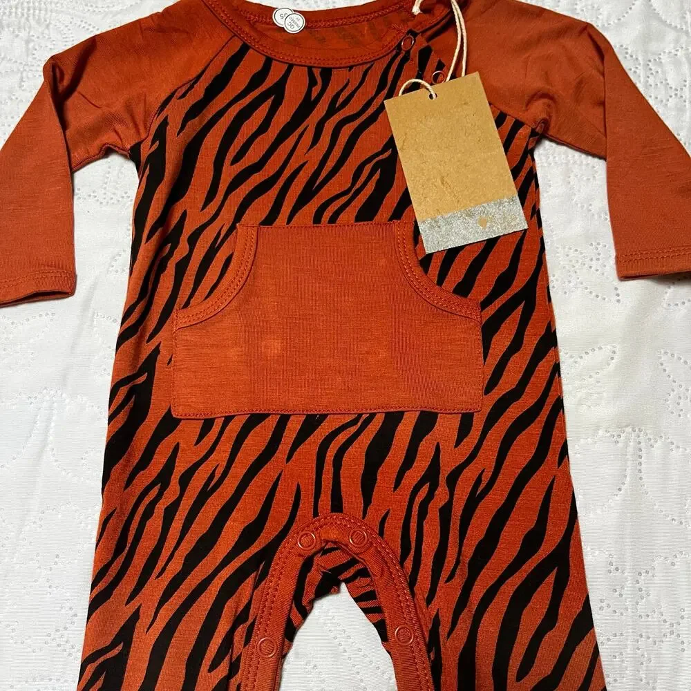 NWT Kyte Tiger Bamboo Longall Romper Size 3-6m